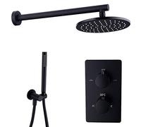 WXPGFEQ Shower System, Brass Thermostatic Black Wall Mounted Shower Set with 8-12 Inch Bathroom Rainfall Shower Faucet Set and with Handheld Shower, Luxury Shower Set,8 inch