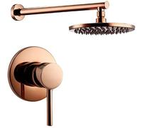 WXPGFEQ Shower System,Rose Gold Bathroom Solid Brass Shower Diverter Valve Faucet Set With 8-12 Inch Round Shower Head Bathroom Wall Luxury Shower Set,8 Inch,