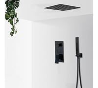 WXPGFEQ Wall-Mounted Shower Faucet Set System,Matte Black Rainfall Waterfall Shower Faucets Kit with Digital Display Bathroom Shower System Set with 2/3 Way Mixer Taps 16inch Swivel Head Modern Desi