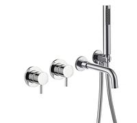 WXPGFEQ Wall-Mounted Shower Faucet Set System,Modern Brushed Gold Bathroom Shower System with Dual Handle Brass Bathtub Faucet Tub Spout Handheld Shower Wall Mounted Hot Cold Water Mixer Tap Chrome