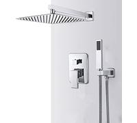 WXPGFEQ Wall-Mounted Shower Faucet Set System,Modern Chrome Wall Mount Bathroom Rain Waterfall Shower Faucet Set 3 Way Mixer Tap with 12inch Rain Shower Head and 8inch Handheld Shower Head