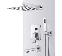 WXPGFEQ Wall-Mounted Shower Faucet Set System,Modern Chrome Wall Mount Bathroom Rain Waterfall Shower System with Bathtub Mixer Faucet 3 Way Tap 12inch and 8inch Options