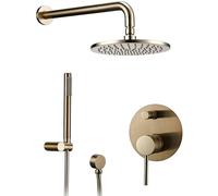 WXPGFEQ Wall Mounted Shower Taps Bathroom Bath Brushed Gold Shower Faucet System Set Brass Diverter Mixer Tap Set 8-12" Shower Head Wall Arm Valve Shower System Set Wit,12Inch,12inch
