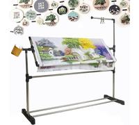 WXPXYBF Height Adjustable Embroidery Stand with Wheels, 360° Rotating Cross Stitch Frame, Portable Sewing Hoop Holder for Tapestry, Art Craft Projects, Silver