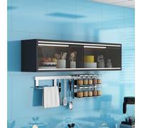 WXPXYBF Solid Wood Wall Mounted Cabinet with Sliding Glass Doors, Narrow Kitchen Storage Shelf for Bathroom Over Toilet, Space Saving Display Unit, Black, 120cm