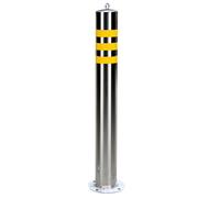 WXPXYBF Stainless Steel Parking Bollard 30cm with Reflective Strip, Fixed Base for Driveway Safety, Durable Traffic Control Column for Street and Garage Use