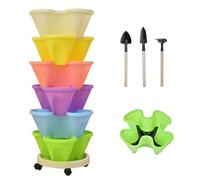 WXPXYBF Strawberry Planter Tower, 6-Tier Vertical Plant Stand with Wheels, Space-Saving Stackable Flower Pot for Succulents Herbs Indoor Outdoor Gardening