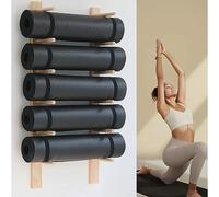 WXPXYBF Wooden Wall-mounted Yoga Mat Holder, Yoga Mat Wall Storage Rack for Foam Roller & Fitness Accessories Wall Hanging Fitness Organizer for Home Office Gym School