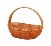 Wxqbjtam Synthetic Vine Basket Flower Holder Rigid Frame Handled Decorative Container PE Imitation Rattan Weave Suitable for Tabletop Arrangement Shelf Display, Boat-shaped Large