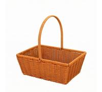 Wxqbjtam Synthetic Vine Basket Flower Holder Rigid Frame Handled Decorative Container PE Imitation Rattan Weave Suitable for Tabletop Arrangement Shelf Display, Rectangular Small