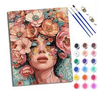 WXRWANG Paint by Number for Adults Beginner Canvas A face Surrounded by Flowers Choice for Birthday Anniversary or Any Festival DIY Acrylic Painting Kit for Room Decor 16x20 inch Frameless