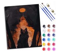 WXRWANG Paint by Number for Adults Beginner Canvas Black Wolf Under The Moonlight Choice for Birthday Anniversary or Any Festival DIY Acrylic Painting Kit for Room Decor 16x20 inch Frameless