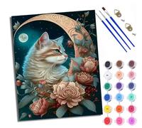 WXRWANG Paint by Number for Adults Beginner Canvas Cat on The Crescent Moon Choice for Birthday Anniversary or Any Festival DIY Acrylic Painting Kit for Room Decor 16x20 inch Frameless