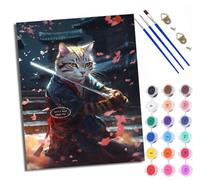 WXRWANG Paint by Number for Adults Beginner Canvas Cherry Blossom Cat Samurai Statue Choice for Birthday Anniversary or Any Festival Acrylic Painting Kit for Room Decor 16x20 inch with Frame