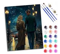 WXRWANG Paint by Number for Adults Beginner Canvas Couple on The Street on a Rainy Night Choice for Birthday Anniversary or Any Festival DIY Acrylic Painting Kit for Room Decor 16x20 inch Frameless