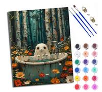 WXRWANG Paint by Number for Adults Beginner Canvas Cute Things in The Flower Bathtub Choice for Birthday Anniversary or Any Festival DIY Acrylic Painting Kit for Room Decor 16x20 inch Frameless