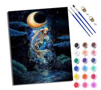 WXRWANG Paint by Number for Adults Beginner Canvas Dream Moon Koi Choice for Birthday Anniversary or Any Festival DIY Acrylic Painting Kit for Room Decor 16x20 inch Frameless