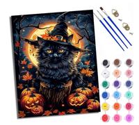 WXRWANG Paint by Number for Adults Beginner Canvas Halloween Black Cat Pumpkin Choice for Birthday Anniversary or Any Festival Acrylic Painting Kit for Room Decor 16x20 inch with Frame