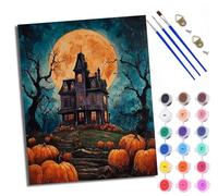 WXRWANG Paint by Number for Adults Beginner Canvas Halloween Haunted House Pumpkin Moon Choice for Birthday Anniversary or Any Festival Acrylic Painting Kit for Room Decor 16x20 inch with Frame