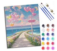 WXRWANG Paint by Number for Adults Beginner Canvas Heart-Shaped Balloon Road by The sea Choice for Birthday Anniversary or Any Festival DIY Acrylic Painting Kit for Room Decor 16x20 inch Frameless