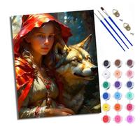 WXRWANG Paint by Number for Adults Beginner Canvas Little Red Riding Hood and the Wolf Choice for Anniversary or Any Festival Acrylic Painting Kit for Room Decor 16x20 inch Frameless