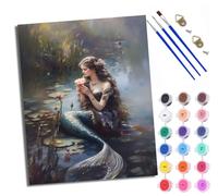 WXRWANG Paint by Number for Adults Beginner Canvas Mermaid in The Pond Choice for Birthday Anniversary or Any Festival DIY Acrylic Painting Kit for Room Decor 16x20 inch Frameless