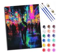 WXRWANG Paint by Number for Adults Beginner Canvas Neon Street Lone Ranger Choice for Birthday Anniversary or Any Festival Acrylic Painting Kit for Room Decor 16x20 inch with Frame