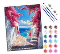 WXRWANG Paint by Number for Adults Beginner Canvas Pink Flower Alley by The sea Choice for Birthday Anniversary or Any Festival DIY Acrylic Painting Kit for Room Decor 16x20 inch Frameless