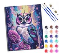 WXRWANG Paint by Number for Adults Beginner Canvas Purple Flower Owl Choice for Birthday Anniversary or Any Festival DIY Acrylic Painting Kit for Room Decor 16x20 inch Frameless