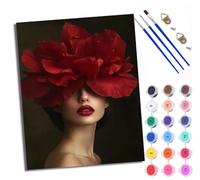 WXRWANG Paint by Number for Adults Beginner Canvas Red Peony Veiled her face Choice for Birthday Anniversary or Any Festival Acrylic Painting Kit for Room Decor 16x20 inch with Frame