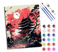 WXRWANG Paint by Number for Adults Beginner Canvas Red Sun Japanese-Style Old Building Choice for Birthday Anniversary or Any Festival Acrylic Painting Kit for Room Decor 16x20 inch with Frame