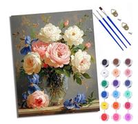 WXRWANG Paint by Number for Adults Beginner Canvas Roses and Iris in a Bottle Choice for Birthday Anniversary or Any Festival Acrylic Painting Kit for Room Decor 16x20 inch with Frame