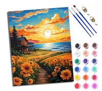 WXRWANG Paint by Number for Adults Beginner Canvas Seaside Flower Field Cottage Choice for Birthday Anniversary or Any Festival DIY Acrylic Painting Kit for Room Decor 16x20 inch Frameless