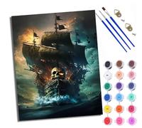 WXRWANG Paint by Number for Adults Beginner Canvas Skull Pirate Ship Choice for Birthday Anniversary or Any Festival DIY Acrylic Painting Kit for Room Decor 16x20 inch Frameless