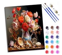 WXRWANG Paint by Number for Adults Beginner Canvas Still Life with Flowers and Shells Choice for Birthday Anniversary or Any Festival DIY Acrylic Painting Kit for Room Decor 16x20 inch Frameless