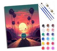 WXRWANG Paint by Number for Adults Beginner Canvas Sunset Road Seaside Car Choice for Birthday Anniversary or Any Festival Acrylic Painting Kit for Room Decor 16x20 inch with Frame