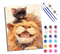 WXRWANG Paint by Number for Adults Beginner Canvas The Lion and The Black Cat Choice for Birthday Anniversary or Any Festival DIY Acrylic Painting Kit for Room Decor 16x20 inch Frameless