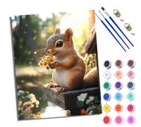 WXRWANG Paint by Number for Adults Beginner Canvas The Little Squirrel Holding Flowers Choice for Birthday Anniversary or Any Festival Acrylic Painting Kit for Room Decor 16x20 inch with Frame