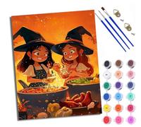 WXRWANG Paint by Number for Adults Beginner Canvas Two Witches Cooking Choice for Anniversary or Any Festival Acrylic Painting Kit for Room Decor 16x20 inch Frameless