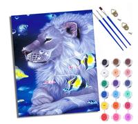 WXRWANG Paint by Number for Adults Beginner Canvas White Lion in The Ocean Choice for Birthday Anniversary or Any Festival DIY Acrylic Painting Kit for Room Decor 16x20 inch Frameless