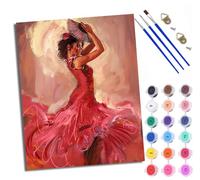 WXRWANG Paint by Number for Adults Beginner Canvas Woman Dancing with Fan in red Skirt Choice for Birthday Anniversary or Any Festival DIY Acrylic Painting Kit for Room Decor 16x20 inch Frameless