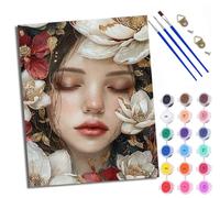 WXRWANG Paint by Numbers for Adults and Beginner A face Surrounded by Flowers Painting by Number Kits On Canvas Without Frame DIY Color Oil Painting Acrylic Paints Home Wall Decor 40x50cm/16x20in