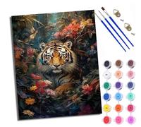 WXRWANG Paint by Numbers for Adults and Beginner A Tiger amidst the Flowers, its Eyes Like Torches. Color Oil Painting Acrylic Paints Home Wall Decor 40x50cm with Frame