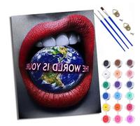 WXRWANG Paint by Numbers for Adults and Beginner Biting The Earth's Red Lips Painting by Number Kits On Canvas Without Frame DIY Color Oil Painting Acrylic Paints Home Wall Decor 40x50cm/16x20in