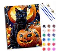 WXRWANG Paint by Numbers for Adults and Beginner Black Cat and Jack-O'-Lantern Painting by Number Kits On Canvas Without Frame DIY Color Oil Painting Acrylic Paints Home Wall Decor 40x50cm/16x20in