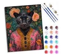 WXRWANG Paint by Numbers for Adults and Beginner Black Panther in The Flowers Painting by Number Kits On Canvas Without Frame DIY Color Oil Painting Acrylic Paints Home Wall Decor 40x50cm/16x20in