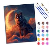 WXRWANG Paint by Numbers for Adults and Beginner Blue-Eyed Wolf Under The Moon Painting by Number Kits On Canvas Without Frame DIY Color Oil Painting Acrylic Paints Home Wall Decor 40x50cm/16x20in