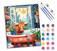 WXRWANG Paint by Numbers for Adults and Beginner Bull Taking a Bath Painting by Number Kits On Canvas Without Frame DIY Color Oil Painting Acrylic Paints Home Wall Decor 40x50cm/16x20in