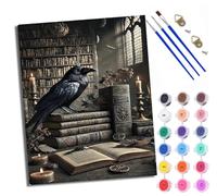 WXRWANG Paint by Numbers for Adults and Beginner Crows in The Library Painting by Number Kits On Canvas Without Frame DIY Color Oil Painting Acrylic Paints Home Wall Decor 40x50cm/16x20in