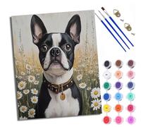WXRWANG Paint by Numbers for Adults and Beginner Daisy Boston Terrier Painting by Number Kits On Canvas Without Frame DIY Color Oil Painting Acrylic Paints Home Wall Decor 40x50cm/16x20in